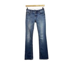 Miss Me Jeans Womens Size 28 JP6033B2 Blue Denim Embroidered Pockets Jeans Y2K